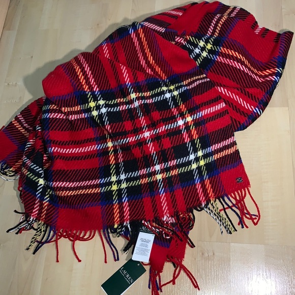POLO RALPH LAUREN Large Tartan Plaid Check Blanket Wrap Scarf - Picture 1 of 7